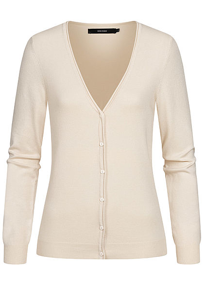 Vero Moda Damen leichte V-Neck Strickjacke mit Knopfleiste birch beige