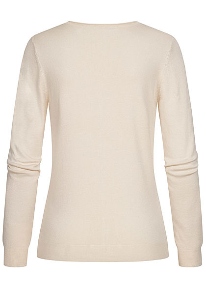 Vero Moda Damen leichte V-Neck Strickjacke mit Knopfleiste birch beige