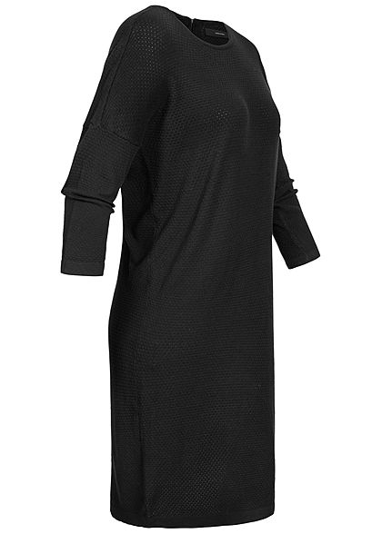 Vero Moda Damen NOOS 7/8 Arm Struktur Strickkleid Zipper Lochmuster schwarz
