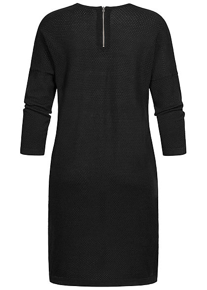 Vero Moda Damen NOOS 7/8 Arm Struktur Strickkleid Zipper Lochmuster schwarz