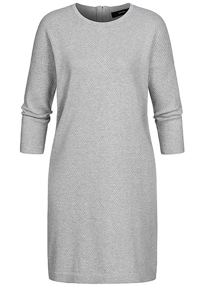 Vero Moda Damen NOOS 7/8 Arm Struktur Strickkleid Zipper Lochmuster hell grau