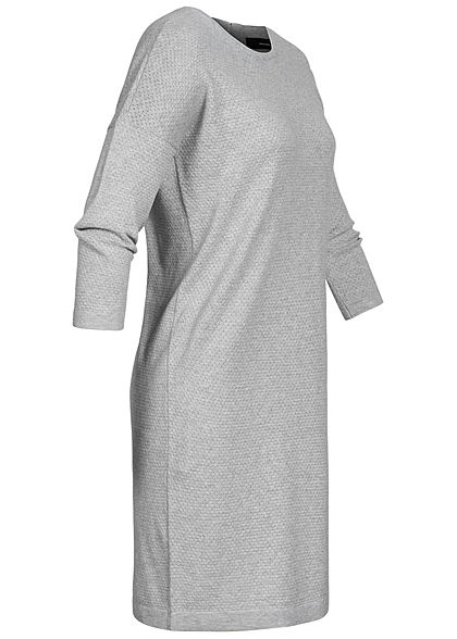 Vero Moda Damen NOOS 7/8 Arm Struktur Strickkleid Zipper Lochmuster hell grau