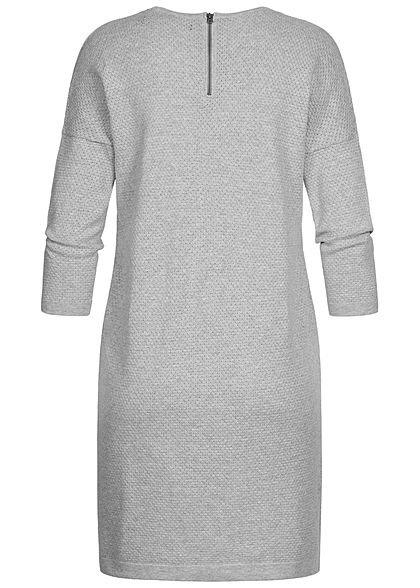 Vero Moda Damen NOOS 7/8 Arm Struktur Strickkleid Zipper Lochmuster hell grau