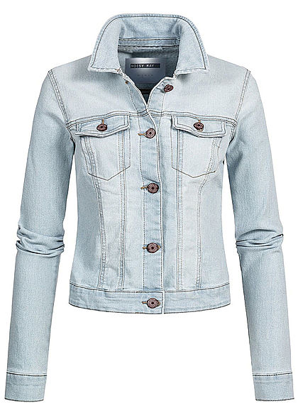 Noisy May Damen Jeans Jacke 4-Pockets kurzer Schnitt mit Knopfleiste hell blau denim