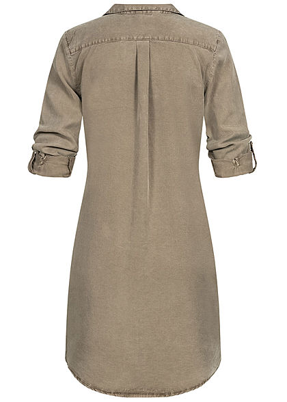 Vero Moda Damen Turn-Up Long Bluse Kleid 4-Pockets bungee cord oliv braun