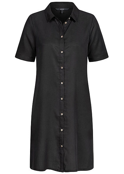 Vero Moda Damen NOOS Mini Kurzarm Blusen Kleid Tunica Seitenschlitze schwarz