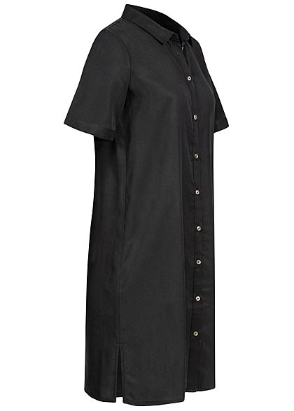 Vero Moda Damen NOOS Mini Kurzarm Blusen Kleid Tunica Seitenschlitze schwarz