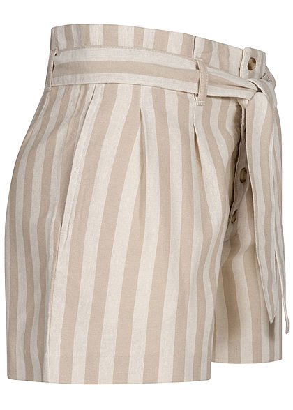 ONLY Damen Paperbag Shorts Streifen Muster Knopfleiste Bindegürtel creme beige weiss