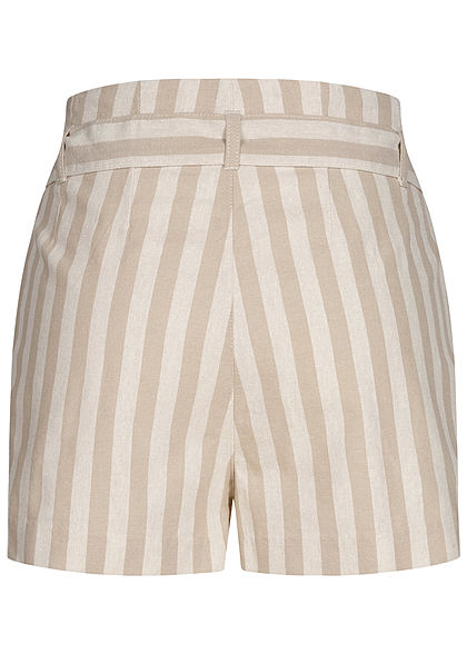 ONLY Damen Paperbag Shorts Streifen Muster Knopfleiste Bindegürtel creme beige weiss