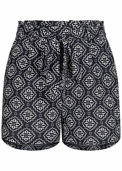 ONLY Damen Paperbag Shorts High-Waist Mandala Print night sky blau weiss