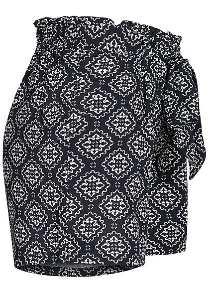 ONLY Damen Paperbag Shorts High-Waist Mandala Print night sky blau weiss