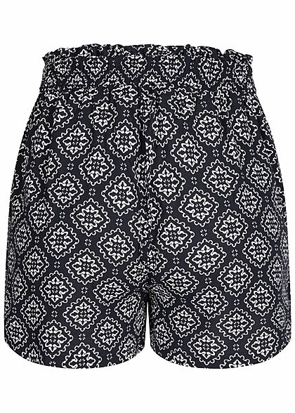 ONLY Damen Paperbag Shorts High-Waist Mandala Print night sky blau weiss