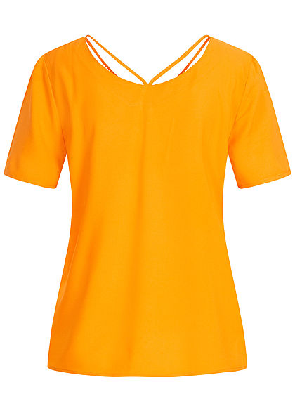 ONLY Damen V-Neck Blusen Shirt mit Strings oben autumn blaze gelb