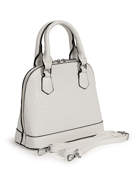 Styleboom Fashion Damen Mini Handtasche Schlangenhaut Optik ca. 24x19cm weiss