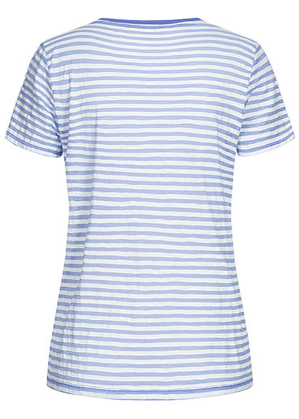 Tom Tailor Damen T-Shirt Streifen Muster blau off weiss
