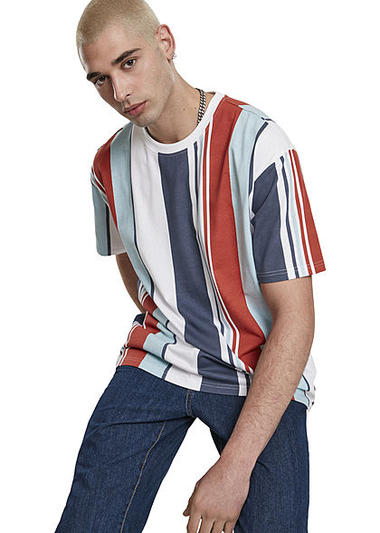 Seventyseven Lifestyle TB Herren Oversized Multicolor T-Shirt Streifen Muster rot