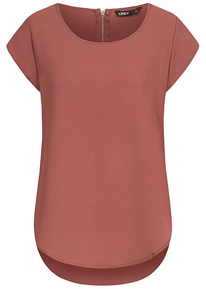 ONLY Damen NOOS Solid Blusen Shirt Struktur Muster Zipper hinten apple butter rot