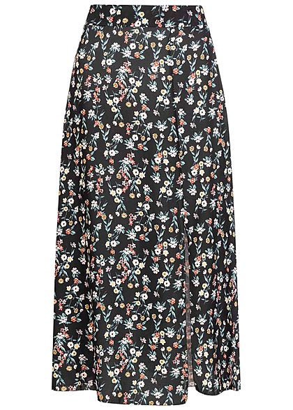 Fresh Lemons Dames Midi Rok Bloemen Print zwart