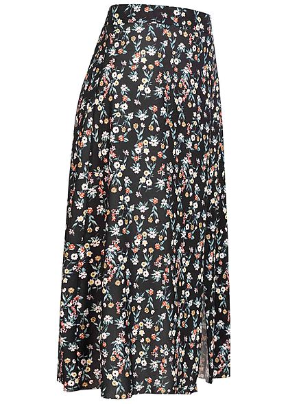 Fresh Lemons Dames Midi Rok Bloemen Print zwart