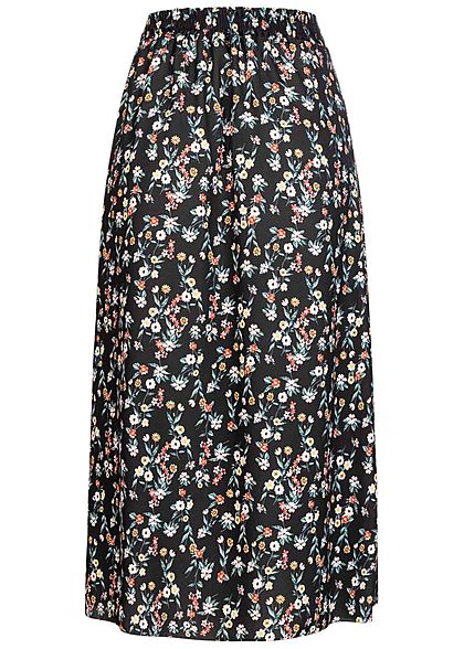 Fresh Lemons Dames Midi Rok Bloemen Print zwart