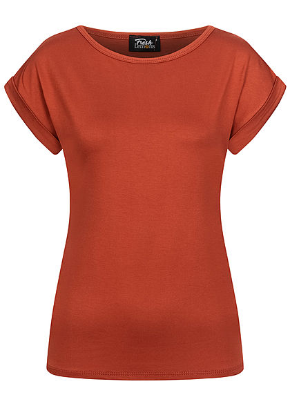 Fresh Lemons Damen Basic Viskose Shirt Ärmelumschlag copper braun