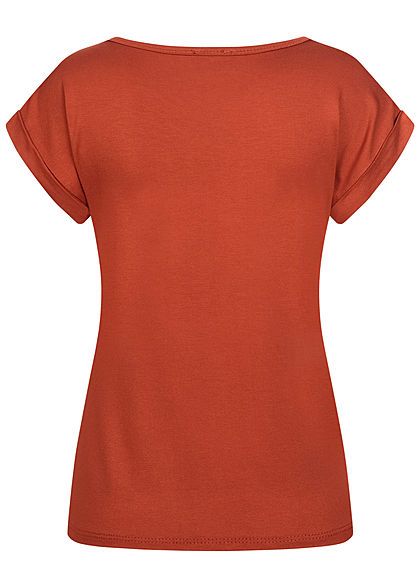 Fresh Lemons Damen Basic Viskose Shirt Ärmelumschlag copper braun