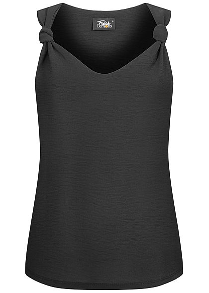 Fresh Lemons Damen V-Neck Top mit Knotenträgern schwarz