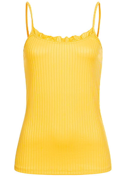 Fresh Lemons Damen Top mit Rüschen oben Struktur Streifen gelb