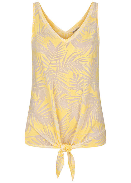 Seventyseven Lifestyle Damen Tank Top Tropical Burnout Print Bindedetail gelb - Art.-Nr.: 20068033