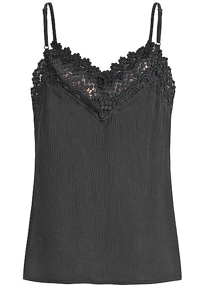 Seventyseven Lifestyle Dames V-Neck Crochet Top zwart