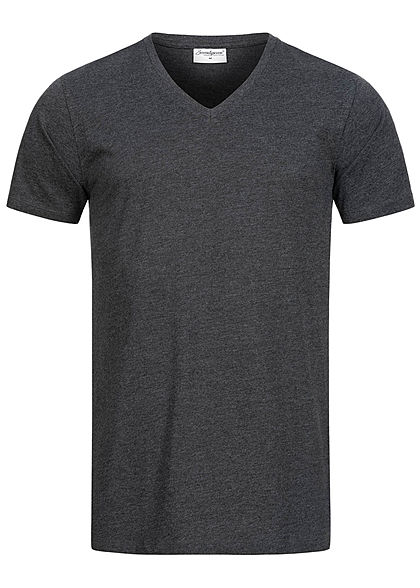 Seventyseven Lifestyle Herren Basic V-Neck T-Shirt anthrazit dunkel grau melange