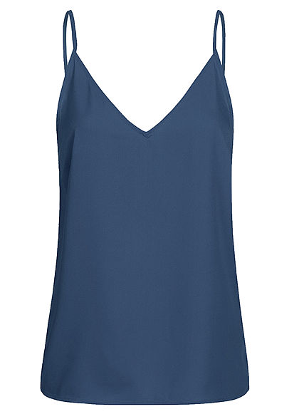 Seventyseven Lifestyle Damen V-Neck Spitzen Top mit Deko Knöpfen hinten navy blau