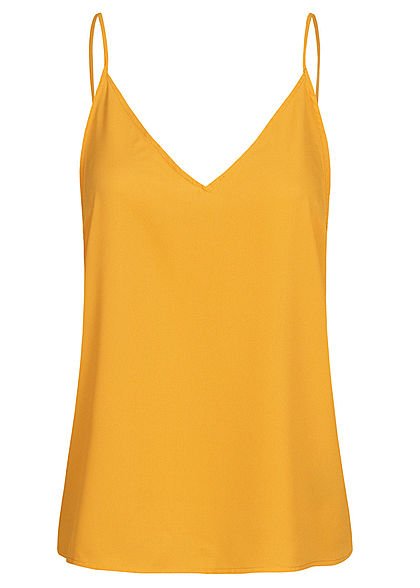 Seventyseven Lifestyle Damen V-Neck Spitzen Top mit Deko Knöpfen hinten gelb