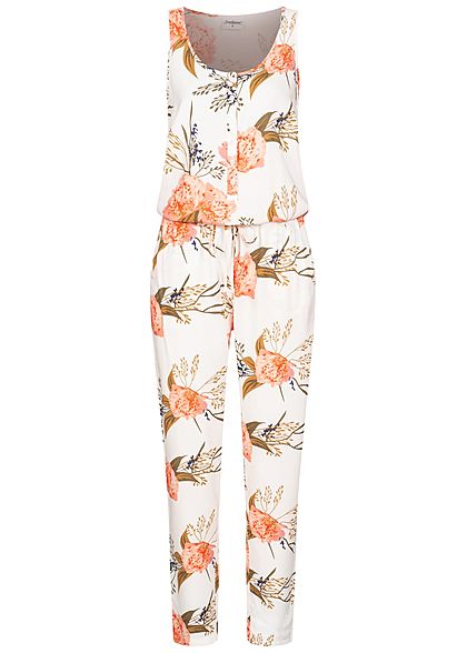 Seventyseven Lifestyle Dames Jumpsuit Rozes Print wit roze