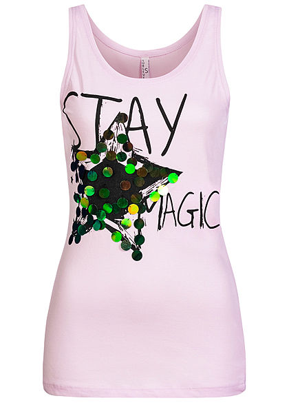 Sublevel Damen Tank Top Stay Magic Print Pailletten tender lila pink