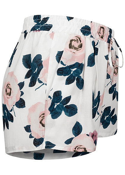 Hailys Damen Viskose Sommer Shorts Deko Tunnelzug Blumen Muster off weiss