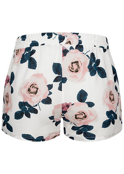 Hailys Damen Viskose Sommer Shorts Deko Tunnelzug Blumen Muster off weiss