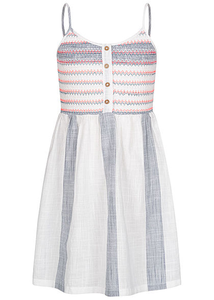 ONLY Kids Mädchen Kleid Leinen Optik Zick Zack Streifen Muster cloud d. weiss