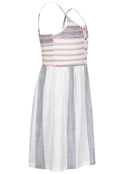 ONLY Kids Mädchen Kleid Leinen Optik Zick Zack Streifen Muster cloud d. weiss