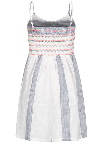 ONLY Kids Mädchen Kleid Leinen Optik Zick Zack Streifen Muster cloud d. weiss