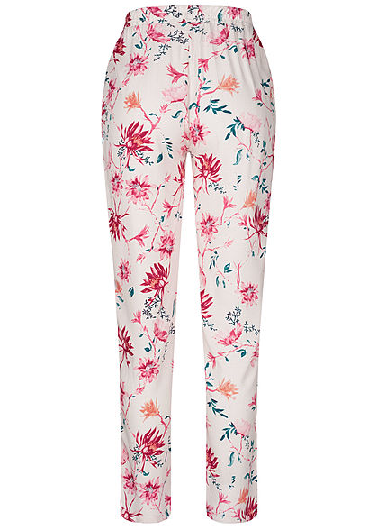 Hailys Damen Sommer Hose 2-Pockets Deko Tunnelzug Blumen Print nude rosa