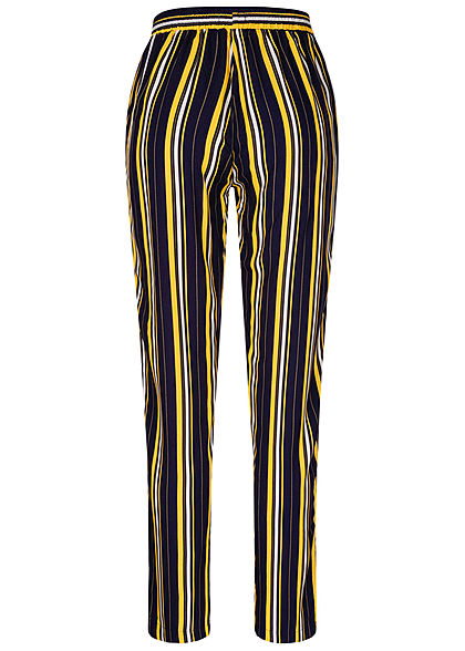 Hailys Damen Sommer Hose 2-Pockets Deko Tunnelzug Streifen Muster navy blau gelb