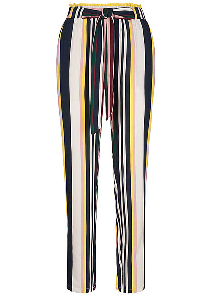 Hailys Damen Paperbag Sommer Hose 2-Pockets Streifen Muster inkl. Bindegrtel multicolor