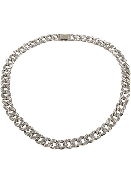 Urban Classics Herren Schwere Halskette mit Glassteinen silber