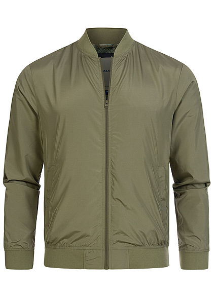 Jack and Jones Herren leichte Bomber Jacke 2-Pockets breiter Bund dusty oliv grün