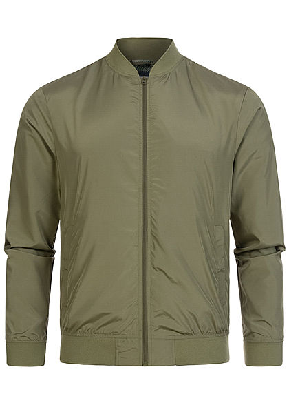 Jack and Jones Herren leichte Bomber Jacke 2-Pockets breiter Bund dusty oliv grün