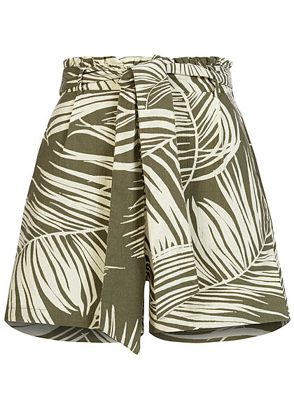 ONLY Damen Paperbag Shorts 2-Pockets Tropical Print kalamata oliv grn - Art.-Nr.: 20073640