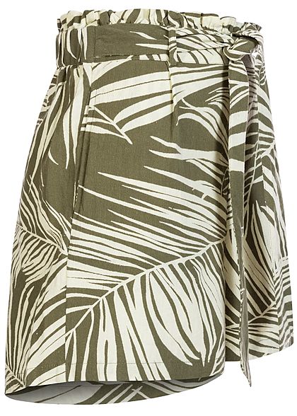 ONLY Damen Paperbag Shorts 2-Pockets Tropical Print kalamata oliv grn