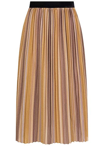 ONLY Damen Lurex Midi Falten Rock Streifen Muster elderberry braun