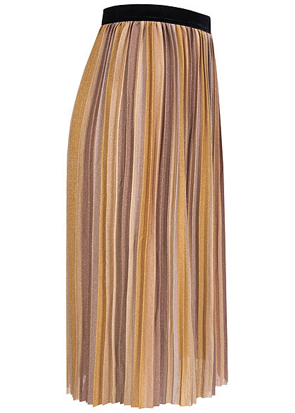 ONLY Damen Lurex Midi Falten Rock Streifen Muster elderberry braun
